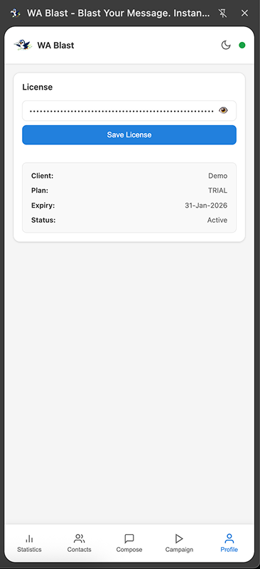 WA Blast User Profile